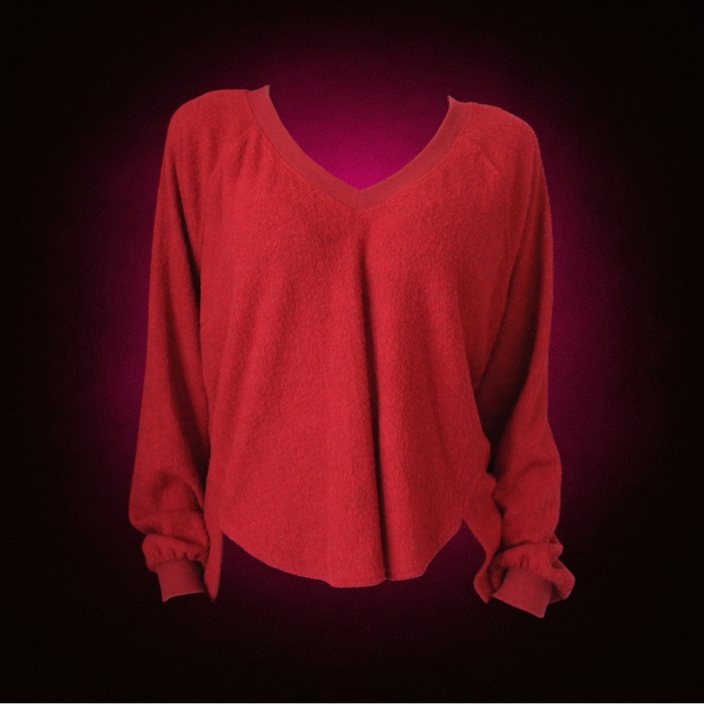 Urban Outfitters deep red knit cropped sweater with v-neck and balloon sleeves